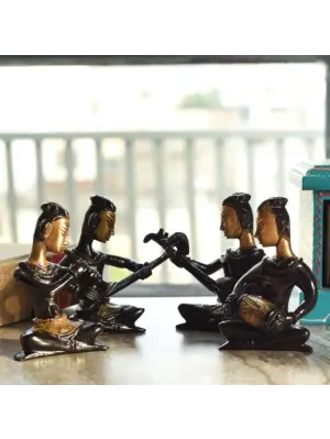 Black and Golden Brass Decorative Musicians Showpiece Set of 4