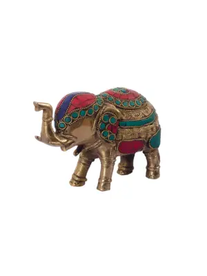 Stone Studded Brass Elephant Statue Animal Figurines