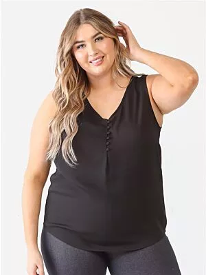 Plus Button Up Detail Sleeveless Top