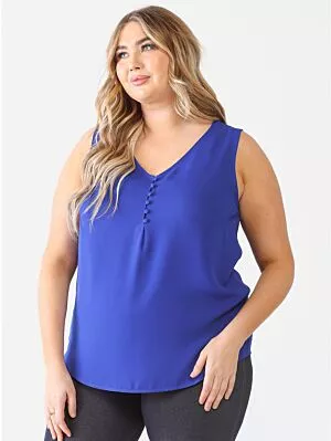 Plus Blue Button Up Detail Sleeveless Top
