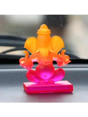 Pink and Orange Double Sided Crystal Car Ganesha Showpiece