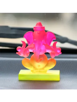 Pink and Orange Double Sided Crystal Car Ganesha Showpiece
