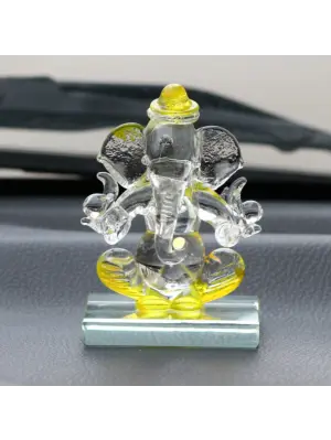 Yellow Transparent Double Sided Crystal Ganesha Idol For Home, Office and Car Dashboard