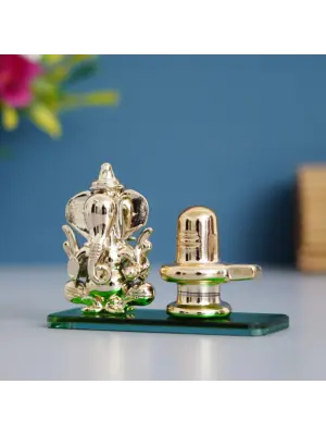 Green Lord Ganesha with Shivling Crystal Statue for Home and Car Dashboard