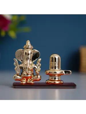 Orange Lord Ganesha with Shivling Crystal Statue for Home and Car Dashboard
