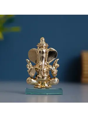Golden Lord Ganesha Crystal Statue for Home and Car Dashboard