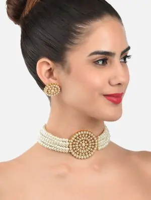 Pearl Work Choker Set with Earring