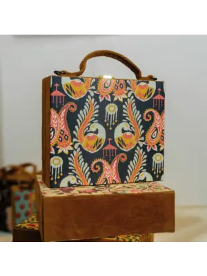 Women Printed White Peacock Suitcase Style Clutch Bag