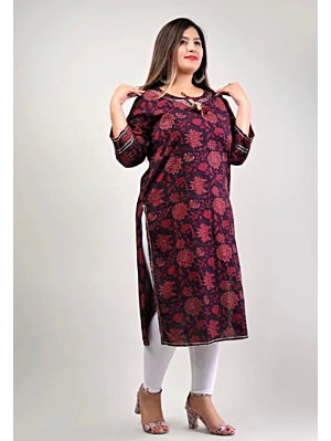 Women Plus Size Purple Pure Cotton Printed Straight Kurta