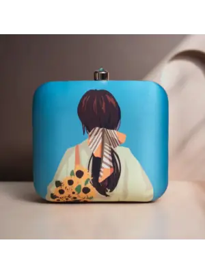 Women Blue Portrait Printed Clutch