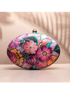 Women Pink Floral Printed Oval Clutch