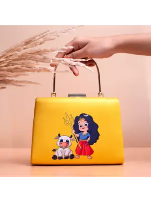 Women Yellow Durga Printed Clutch