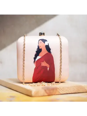 Women Red Saree Women Printed Clutch
