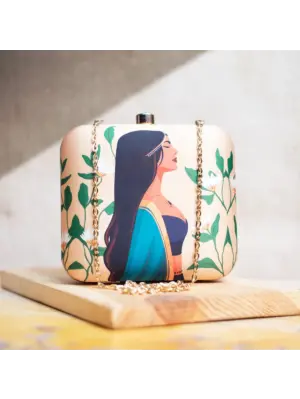 Woman Brown Girl Portrait Printed Clutch