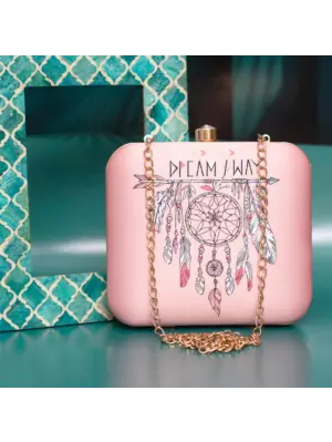 Woman Pink Dream Catcher Printed Clutch