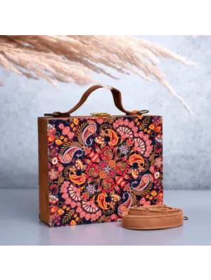Women Paisley Printed Suitcase Style Clutch
