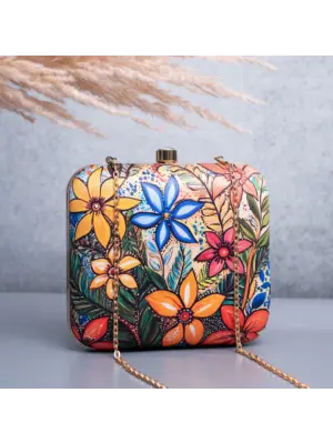 Woman Multicolored Floral Printed Clutch