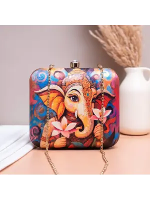 Woman Lord Ganesh With Lotus Printed Clutch
