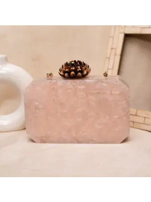 Women Baby Pink Stone Acrylic Clutch