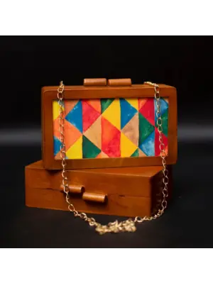 Women Colourful Wooden Printed Clutch