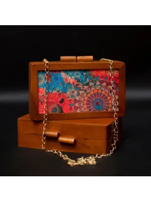 Women Multicolour Wooden Printed Clutch