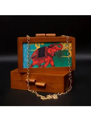 Women Colourful Elephant Wooden Printed Clutch