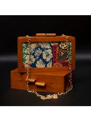 Women Multicolour Flower Wooden Printed Clutch