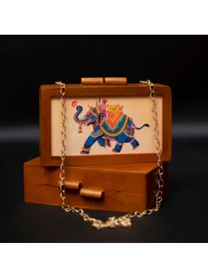 Women Elephant Wooden Printed Clutch