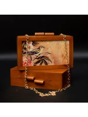 Women Birds Wooden Printed Clutch