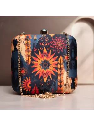 Women Blue And Beige Printed Clutch