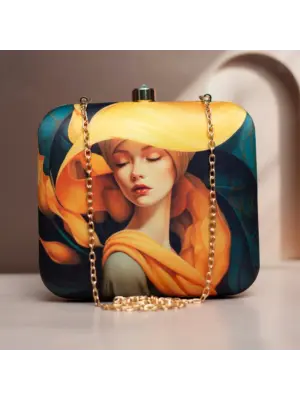 Woman Yellow Scarf Lady Printed Clutch