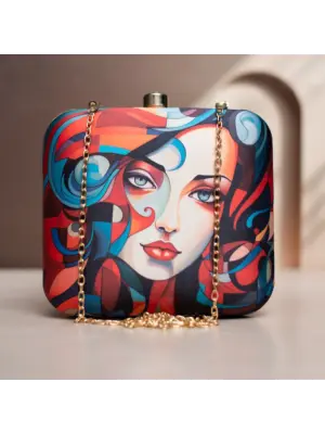 Woman Multipattern Women Portrait Printed Clutch