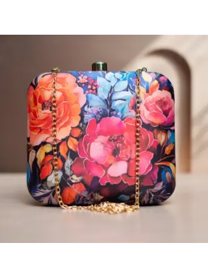 Woman Pink And Orange Floral Printed Clutch