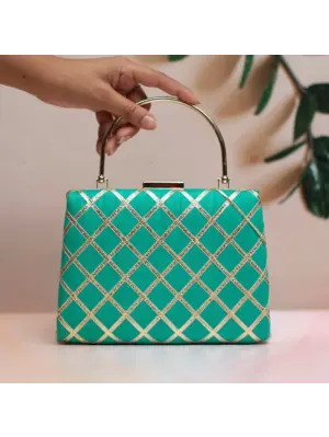 Woman Turquoise Gota Patti Fabric Clutch