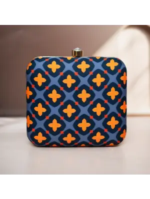 Women Mughal Motifs Printed Blue Clutch