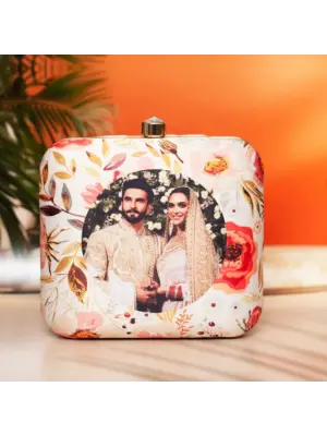Women White Based Floral Printed Customized Clutch