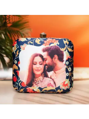 Women Navy Blue Base Floral Customized Clutch