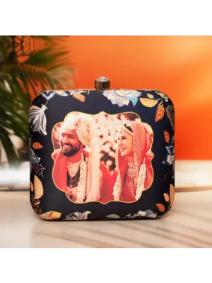 Women Black Based Printed Customized clutch
