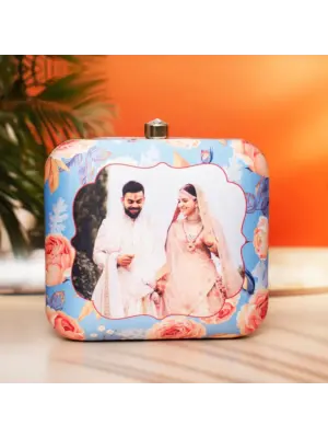 Women Blue Based Floral Printed Customized Clutch