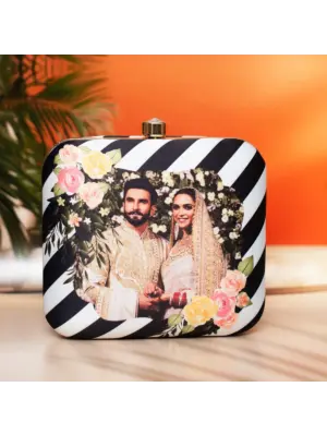 Women White And Black Based Floral Printed Customized clutch