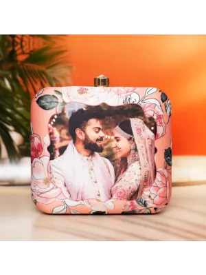 Women Peach Based Floral Printed Customized Clutch
