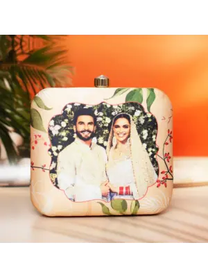 Women Beige Based Printed Customized Clutch