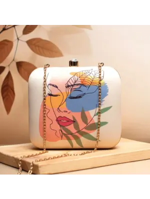 Women Abstract Art Face Printed Clutch