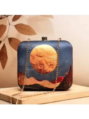 Woman Sunset In Desert Printed Clutch