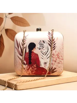 Women With White Tiger Printed Clutch