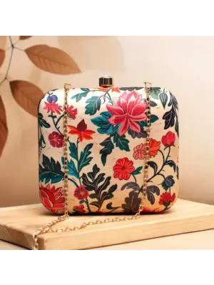 Women Red And Pink Floral Printed Clutch
