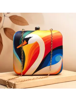 Woman Multicolored Swan Printed Clutch