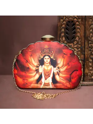 Women Goddess Durga Printed D-Shape Clutch
