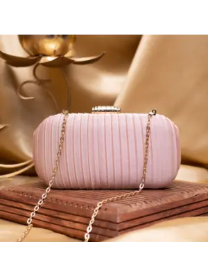 Woman Baby Pink Ribbed Fabric Clutch