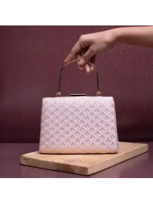 Woman Baby Pink Based Sequins Embroidery Clutch